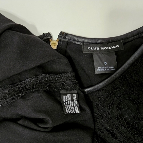 CLUB MONACO Witherbee Black Lace Crewneck Leather Trim Short Sleeve Mini Dress - Picture 13 of 16